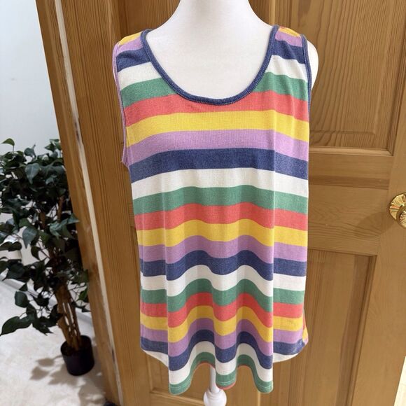 Haptics‎ Colorful Large Round Neck Striped Lightweight Knit Tank Swingy Loose - Picture 7 of 8